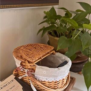 Wicker Basket with Lace Trim